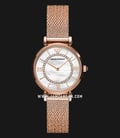 Emporio Armani AR11320 Ladies Mother Of Pearl Dial Rose Gold Steel Mesh Strap-0