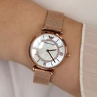 Emporio Armani AR11320 Ladies Mother Of Pearl Dial Rose Gold Steel Mesh Strap-3