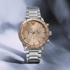 Emporio Armani Chronograph AR11352 Men Beige Gold Dial Silver Stainless Steel Strap-3
