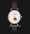 Emporio Armani Automatic AR60047 Ladies Open Heart Mother Of Pearl Dial Black Leather Strap-0