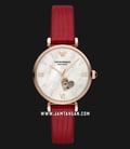 Emporio Armani Automatic AR60048 Ladies Open Heart Mother Of Pearl Dial Red Leather Strap-0