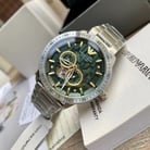 Emporio Armani Automatic AR60053 Meccanico Men Open Heart Green Dial Stainless Steel Strap-4