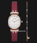 Emporio Armani Fashion AR80052 Ladies Mother Of Pearl Dial Burgundy Leather Strap-0