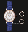 Emporio Armani Fashion AR80053 Ladies Mother Of Pearl Dial Blue Leather Strap + Gift Set-0