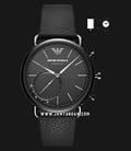 Emporio Armani Hybrid Smartwatch ART3016 Black Dial Black Leather Strap-0