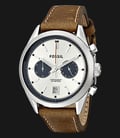 Fossil CH2952 Del Rey Chronograph Silver Dial Brown Leather Strap-0