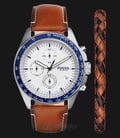 Fossil CH3090SET Men Sport 54 Chronograph White Dial Gift Set with Bracelet Leather Strap-0