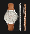 Fossil CH4001SET Ladies Abilene Chronograph Silver Dial Brown Leather Strap-0