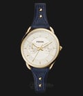 Fossil ES4051 Gold Tone Dial Tailor Multifunction Indigo Dyed Leather Strap-0