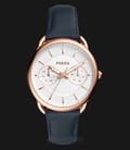 Fossil ES4260 Tailor Multifunction Ladies White Dial Rose Gold Case Dark Blue Leather Strap-0
