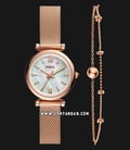 Fossil ES4443SET Carlie Mini Ladies Mother Of Pearl Dial Rose Gold Stainless Steel Strap-0