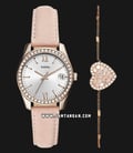 Fossil Scarlette Mini ES4607SET Silver Dial Pink Leather Strap-0