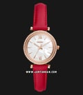 Fossil ES4830 Carlie Mini Ladies White Dial Red Leather Strap-0
