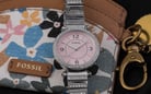  Fossil Carlie ES5182SET Ladies Pink Dial Stainless Steel Strap + Polly Card Case Box Set-5
