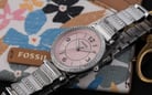  Fossil Carlie ES5182SET Ladies Pink Dial Stainless Steel Strap + Polly Card Case Box Set-6