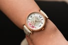 Fossil Carlie ES5187 Ladies Two-Hand White Mother Of Pearl Floral Dial White Leather Strap-7