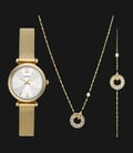 Fossil Carlie ES5251SET Ladies White Dial Gold-Tone Stainless Steel Mesh Strap + Jewelry Set-0