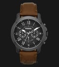 Fossil FS4885 Grant Chronograph Black Dial Brown Leather Strap-0