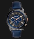 Fossil Grant FS5061 Chronograph Blue Dial Navy Leather Strap-0