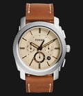 Fossil Machine FS5131 Man Chronograph Beige Dial Brown Leather Strap-0