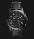 Fossil FS5132 Grant Chronograph Black Dial Black Leather Strap Watch-0