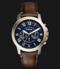 Fossil FS5150 Grant Chronograph Blue Dial Leather Strap-0