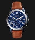 Fossil Grant FS5151 Chronograph Blue Dial Brown Leather Strap-0