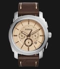 Fossil Machine FS5170 Chronograph Beige Dial Brown Leather Strap-0