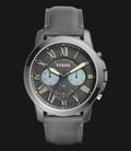 Fossil FS5183 Grant Chronograph Gunmetal Dial Gray Leather Strap Watch-0