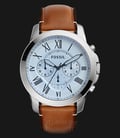 Fossil FS5184 Grant Chronograph Silver Dial Brown Leather Strap-0