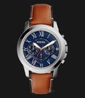 Fossil Grant FS5210 Chronograph Blue Tone Dial Light Brown Leather Strap-0