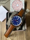 Fossil Grant FS5210 Chronograph Blue Tone Dial Light Brown Leather Strap-3