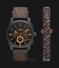 Fossil Machine FS5251SET Chronograph Dark Brown Dial Brown Leather Strap with Extra Bracelet-0