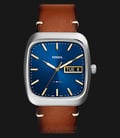 Fossil FS5334 Men Rutherford Three-Hand Day-Date Blue Dial Light Brown Leather Strap-0