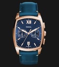Fossil FS5355 Knox Chronograph Men Blue Dial Blue Leather Strap-0