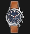 Fossil Goodwin FS5414 Chronograph Blue Navy Dial Brown Leather Strap-0