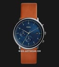 Fossil FS5486 Chase Timer Chronograph Men Blue Dial Brown Leather Strap-0