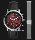 Fossil Neutra FS5600SET Chronograph Red Dial Black Leather Strap-0