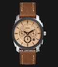 Fossil Machine FS5620 Chronograph Beige Dial Brown Leather Strap-0