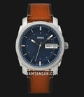 Fossil Machine FS5920 Men Three-Hand Blue Dial Brown Leather Strap-0