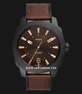 Fossil Machine FS5972 Men Brown Dial Brown Leather Strap-0