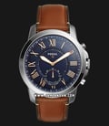 Fossil Q FTW1122 Grant Hybrid Smartwatch Blue Navy Dial Brown Leather Strap-0