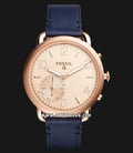 Fossil Q FTW1128 Taylor Hybrid Smartwatch Rose Gold Dial Navy Leather Strap-0