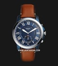 Fossil Grant Luggage FTW1147 Hybrid Smartwatch Blue Dial Brown Leather Strap-0