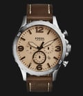 Fossil JR1512 Nate Chronograph Beige Dial Brown Leather Strap Watch-0