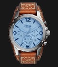 Fossil JR1515 Nate Chronograph Silver Dial Light Brown Leather Strap Watch-0