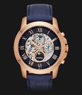 Fossil ME3029 Grant Skeleton Dial Navy Blue Leather Strap Watch-0