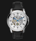 Fossil ME3053 Grant Silver Skeleton Dial Black Leather Strap Watch-0