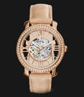 Fossil ME3060 Ladies Curiosity Automatic Rose Gold Skeleton Dial Beige Leather Strap-0