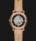 Fossil ME3060 Ladies Curiosity Automatic Rose Gold Skeleton Dial Beige Leather Strap-2